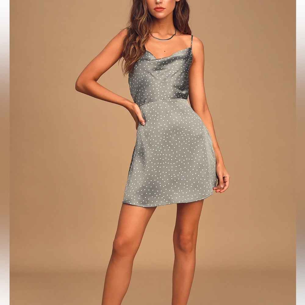 LULUS satin cowl neck polka dot dress